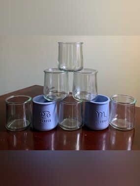 Set 8 of La Fermiere Zodiac and Clear French Yogurt Cups Pots Jars